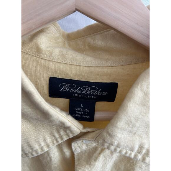 Brooks Brothers Irish Linen Shirt Mens L Yellow Coastal Casual Summer Nautical - Picture 4 of 10